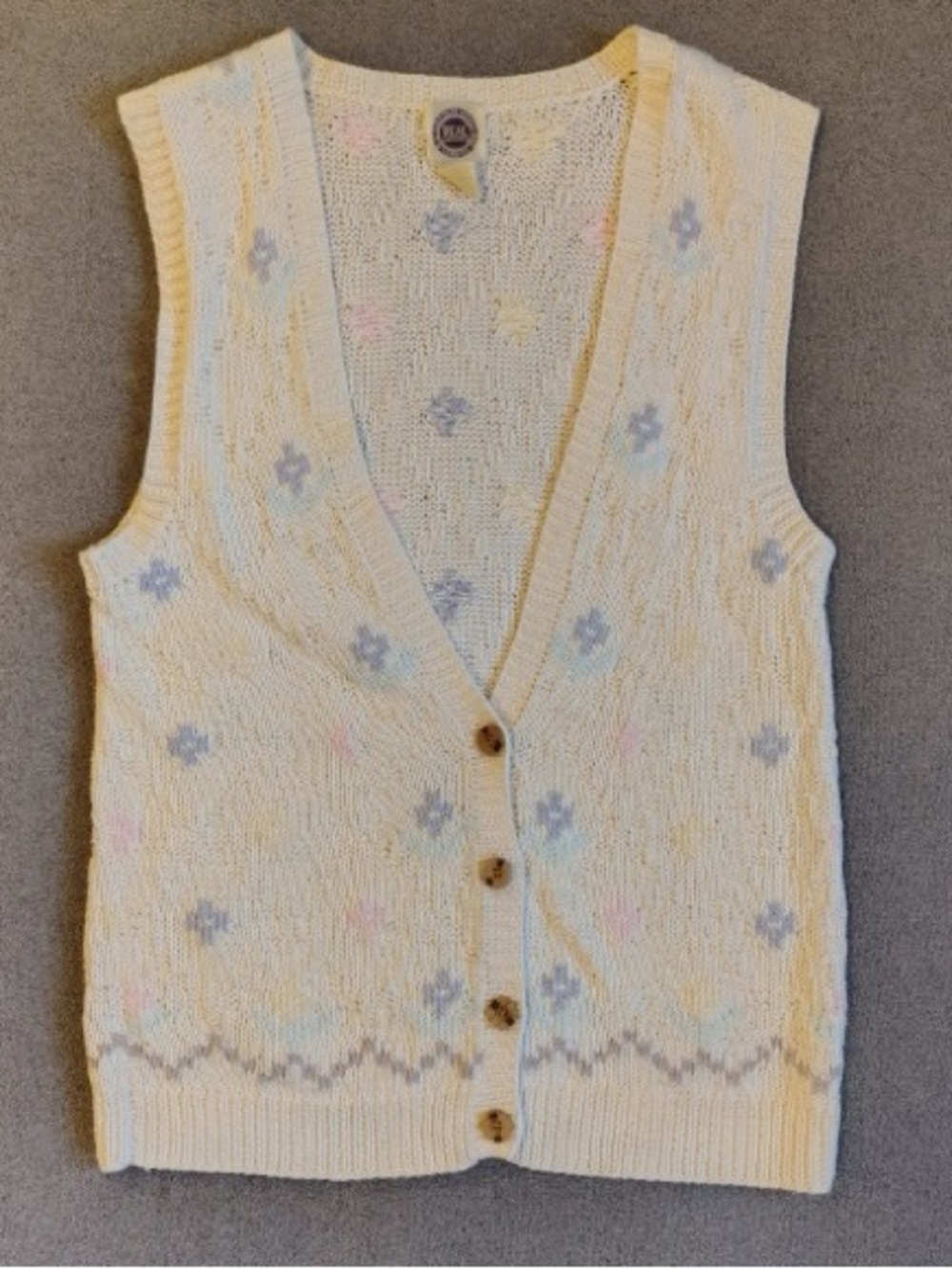 Vtg Saks Fifth Ave Knit Sweater Vest Women M Ivory Pastel Cottage Coastal Croque
